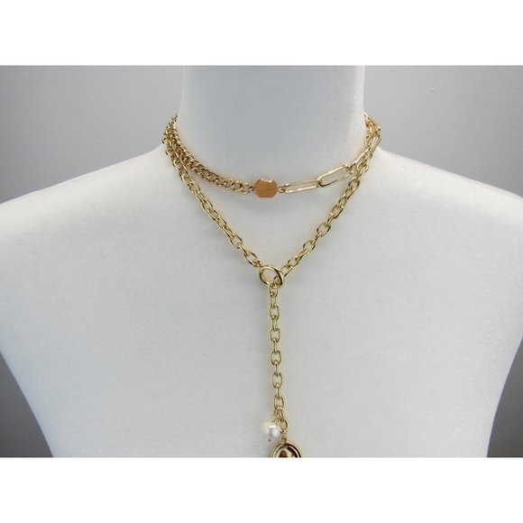 EXPRESS CHAIN DOUBLE LAYER CHOCKER / LARIAT NECKLACE - Picture 1 of 3